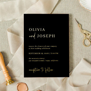 Eenvoudig modern en minimalistisch zwart   bruilof folie uitnodiging