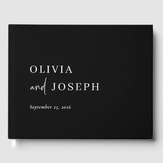 Eenvoudig Modern en Minimalistisch Zwart | Bruilof Gastenboek (Voorkant)
