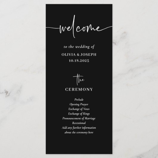 Eenvoudig Modern en Minimalistisch Zwart | Bruilof Programmakaart (Voorkant)