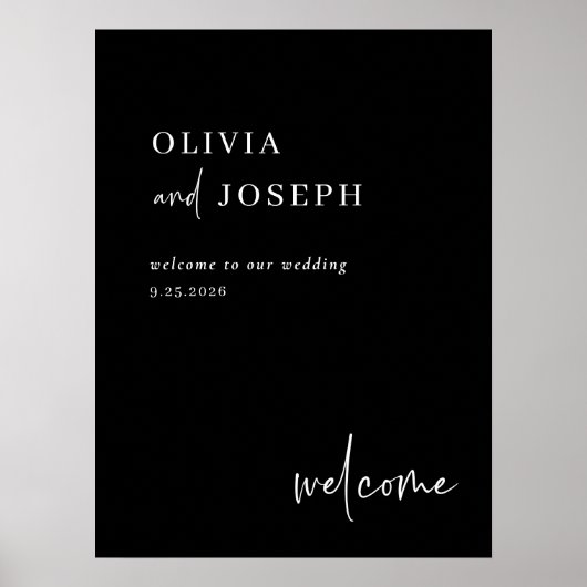 Eenvoudig Modern en Minimalistisch Zwart Bruiloft  Poster (Voorkant)