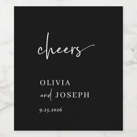 Eenvoudig Modern en Minimalistisch Zwart Bruiloft  Wijn Etiket (Enkel label)