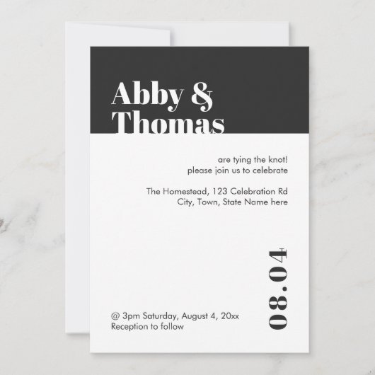 Eenvoudig, modern en minimalistisch zwart withuwel kaart (Voorkant)