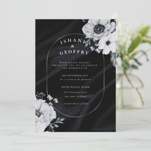 Eenvoudig modern en minimalistisch | Zwarte bruilo Kaart (Staand voorkant)