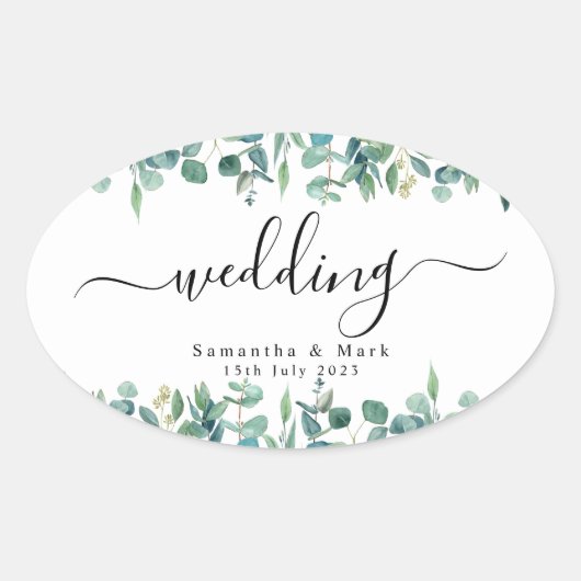 Eenvoudig modern Eucalyptus Weddenschap Ovale Sticker (Voorkant)