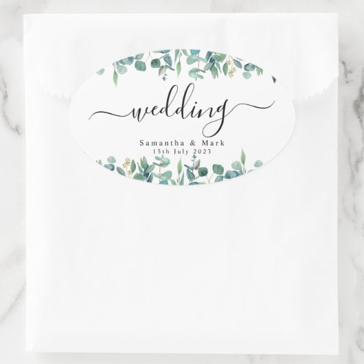 Eenvoudig modern Eucalyptus Weddenschap Ovale Sticker (Tas)