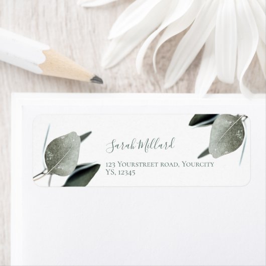 Eenvoudig modern Eucalyptussretouradres Etiket (Insitu)