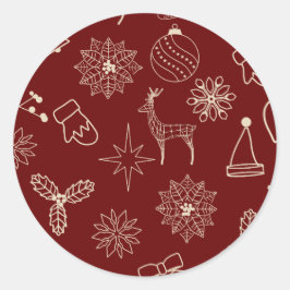 Eenvoudig Modern Feestelijk Rood Cute Kerstpatroon Ronde Sticker