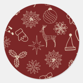 Eenvoudig Modern Feestelijk Rood Cute Kerstpatroon Ronde Sticker