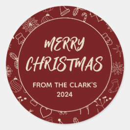 Eenvoudig Modern Feestelijk Rood Schattig Kerstmis Ronde Sticker