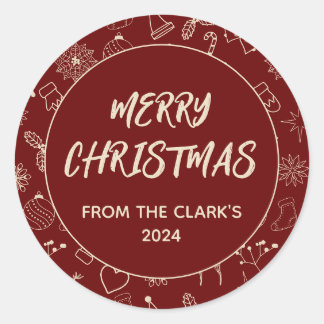 Eenvoudig Modern Feestelijk Rood Schattig Kerstmis Ronde Sticker
