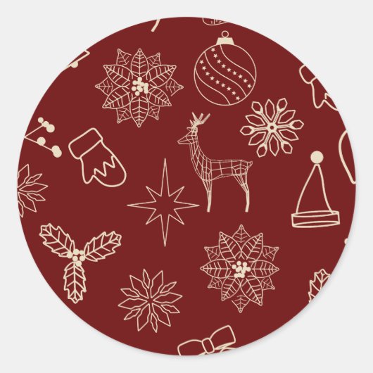 Eenvoudig modern festief rood leuk kerstpatroon ronde sticker (Voorkant)
