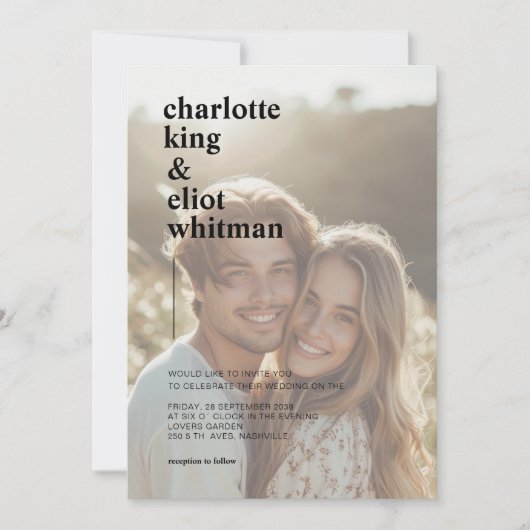 Eenvoudig, modern, foto, bruiloft, kaart (Voorkant)