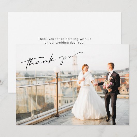 Eenvoudig modern fotohuwelijk bedankkaart (Voorkant / Achterkant)