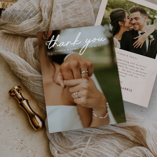 Eenvoudig modern fotohuwelijk bedankkaart