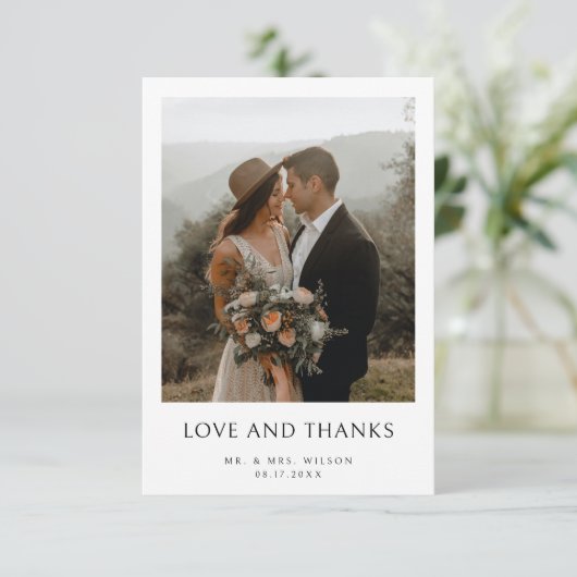 Eenvoudig modern fotohuwelijk bedankkaart (Staand voorkant)