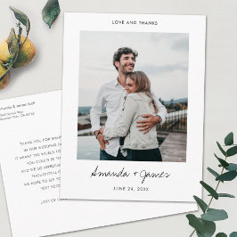 Eenvoudig modern fotohuwelijk bedankt briefkaart