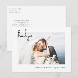 Eenvoudig modern fotohuwelijk bedankt briefkaart