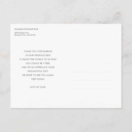 Eenvoudig modern fotohuwelijk bedankt briefkaart (Achterkant)