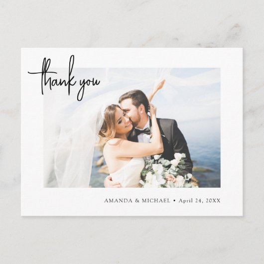 Eenvoudig modern fotohuwelijk bedankt briefkaart (Voorkant)