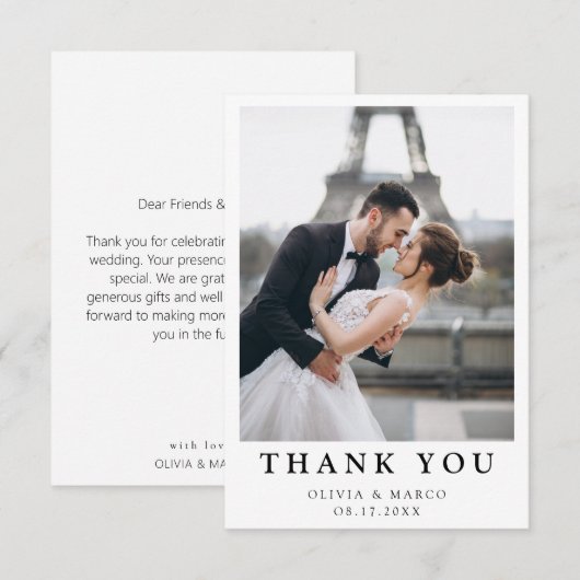 Eenvoudig modern fotohuwelijk Hartelijk dank Bedankkaart (Voorkant / Achterkant)