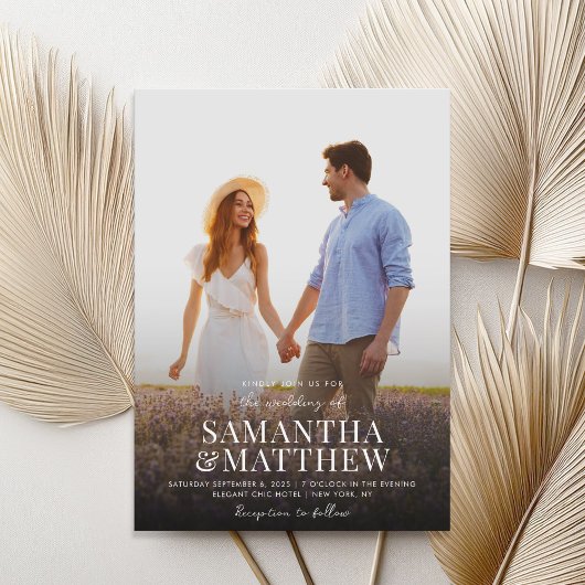 Eenvoudig modern fotohuwelijk kaart