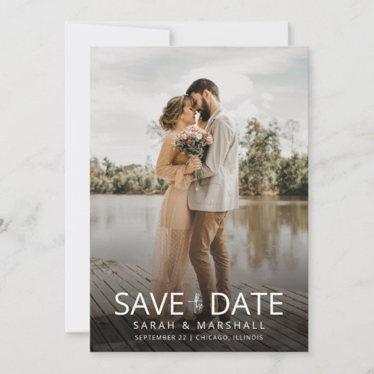 Eenvoudig modern fotohuwelijk save the date (Voorkant)