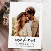 Eenvoudig modern fotohuwelijk: sla de datumkaart o kaart