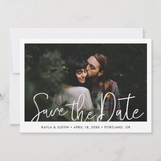 Eenvoudig modern fotohuwelijk: sla de datumkaart o save the date (Voorkant)
