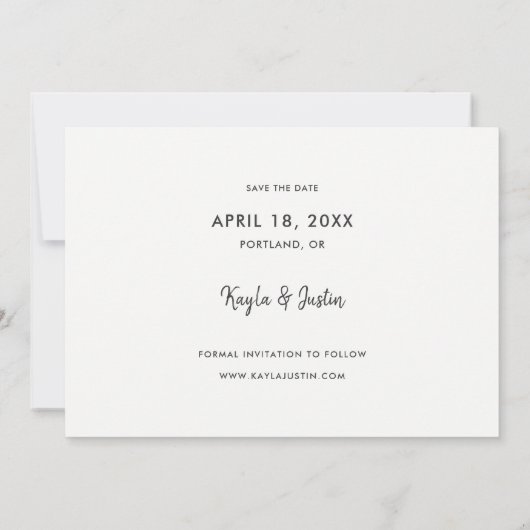 Eenvoudig modern fotohuwelijk: sla de datumkaart o save the date (Achterkant)