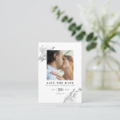 Eenvoudig modern fotohuwelijk: sla de datumkaart o visitekaartje (Staand voorkant)