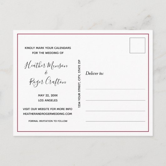 Eenvoudig modern fotohuwelijk sparen de datum aankondigingskaart (Achterkant)