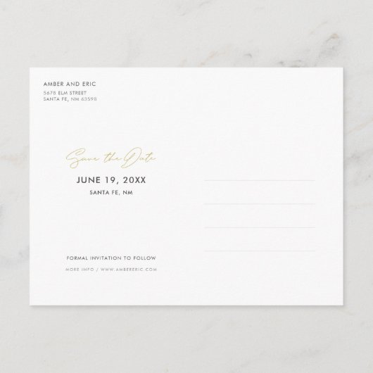 Eenvoudig modern fotohuwelijk sparen de datum aankondigingskaart (Achterkant)