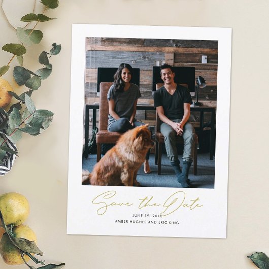 Eenvoudig modern fotohuwelijk sparen de datum aankondigingskaart