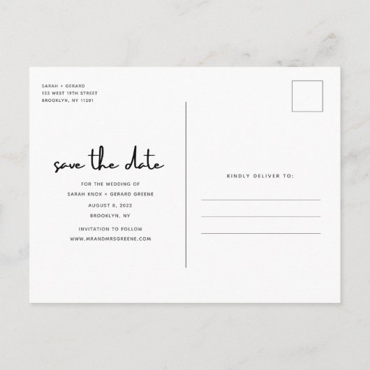 Eenvoudig modern fotohuwelijk sparen de datum aankondigingskaart (Achterkant)