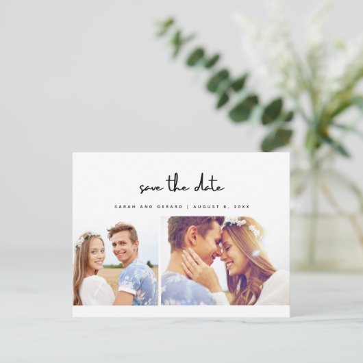 Eenvoudig modern fotohuwelijk sparen de datum aankondigingskaart (Staand voorkant)