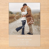 Eenvoudig modern fotohuwelijk sparen de datum acryl uitnodigingen (Voorkant)