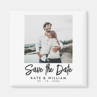 Eenvoudig modern fotohuwelijk sparen de datum magneet