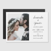 Eenvoudig modern fotohuwelijk sparen de datum magnetische uitnodiging (Voorkant / Achterkant)