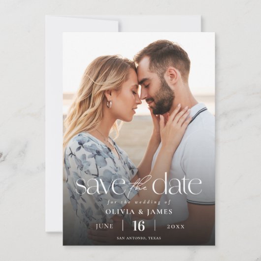 Eenvoudig modern fotohuwelijk sparen de datum save the date (Voorkant)
