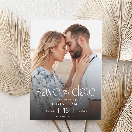 Eenvoudig modern fotohuwelijk sparen de datum save the date