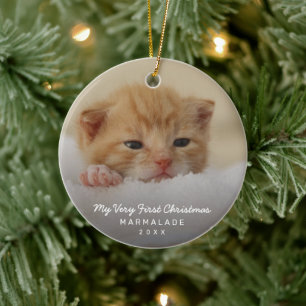 Eenvoudig modern fotokattenkat voor eerste kerstmi keramisch ornament