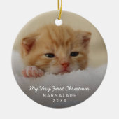Eenvoudig modern fotokattenkat voor eerste kerstmi keramisch ornament (Voorkant)