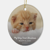 Eenvoudig modern fotokattenkat voor eerste kerstmi keramisch ornament (Links)