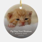 Eenvoudig modern fotokattenkat voor eerste kerstmi keramisch ornament (Achterkant)