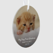 Eenvoudig modern fotokattenkat voor eerste kerstmi ornament (voorkant)