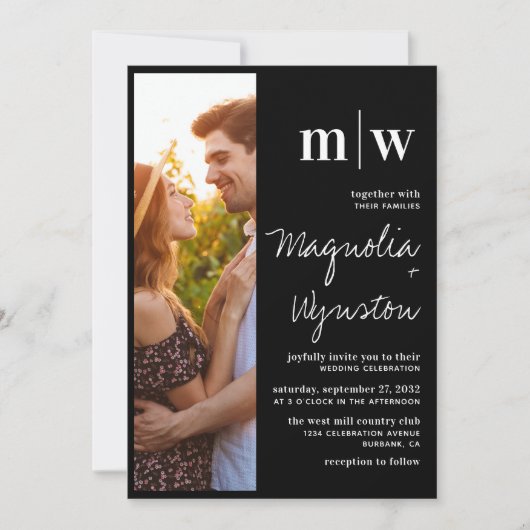 Eenvoudig modern fotomonogram bruiloft kaart (Voorkant)