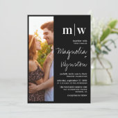 Eenvoudig modern fotomonogram bruiloft kaart (Staand voorkant)