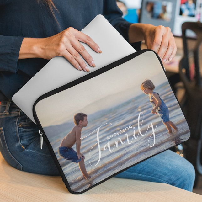 Eenvoudig modern fotosjabloon Aangepaste naam Laptop Sleeve (Creator heeft geüpload)