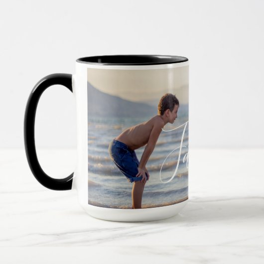 Eenvoudig modern fotosjabloon Aangepaste naam Mok (Links)