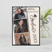 Eenvoudig Modern Fotostrips Beige Afstuderen Aankondiging (Staand voorkant)